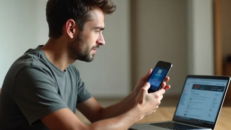 Uomo italiano con smartphone mostra carta virtuale monouso