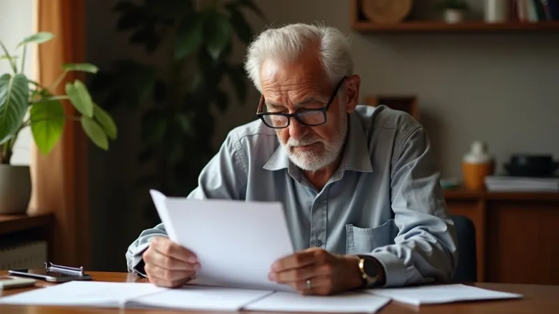 Pensionato INPS controlla documenti per cessione del quinto