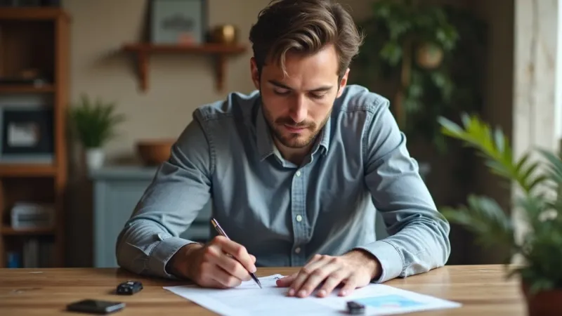 Uomo che esamina contratto noleggio auto a lungo termine