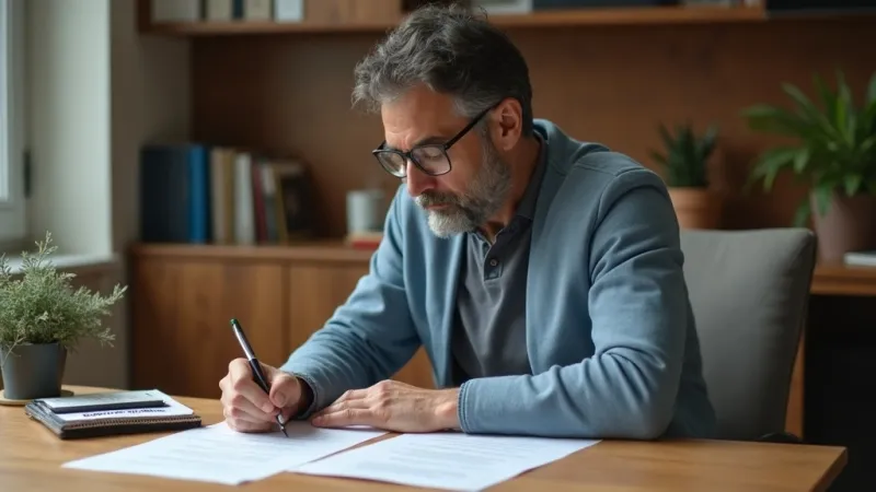Uomo confronta contratti cessione quinto e delegazione pagamento