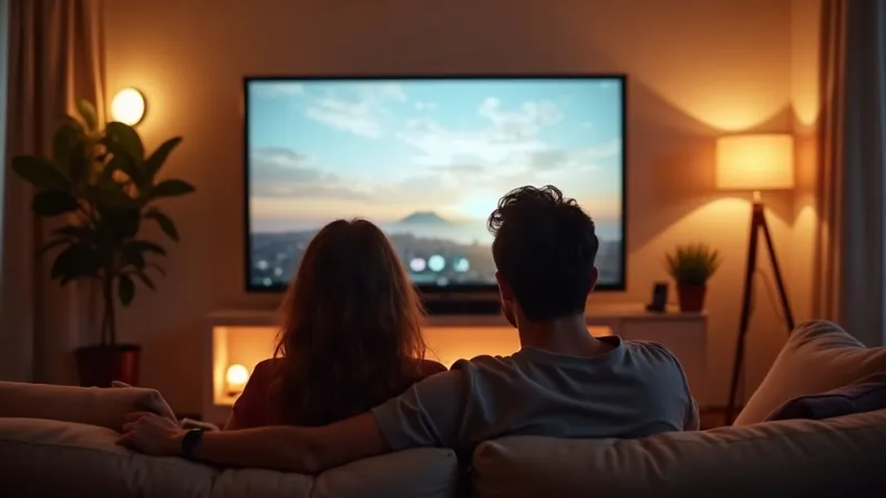 Coppia italiana guarda Netflix in salotto serale