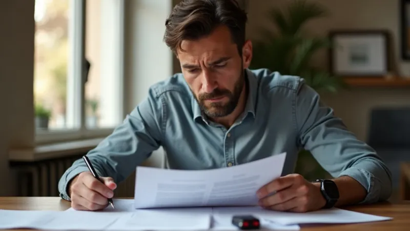 Uomo legge contratto noleggio lungo termine senza anticipo