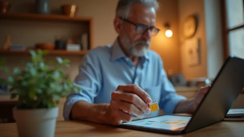 Uomo italiano confronta offerte SIM dati per tablet